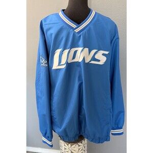 Detroit Lions NFL Windbreaker Size L Blue White Football Pullover Jacket Men's